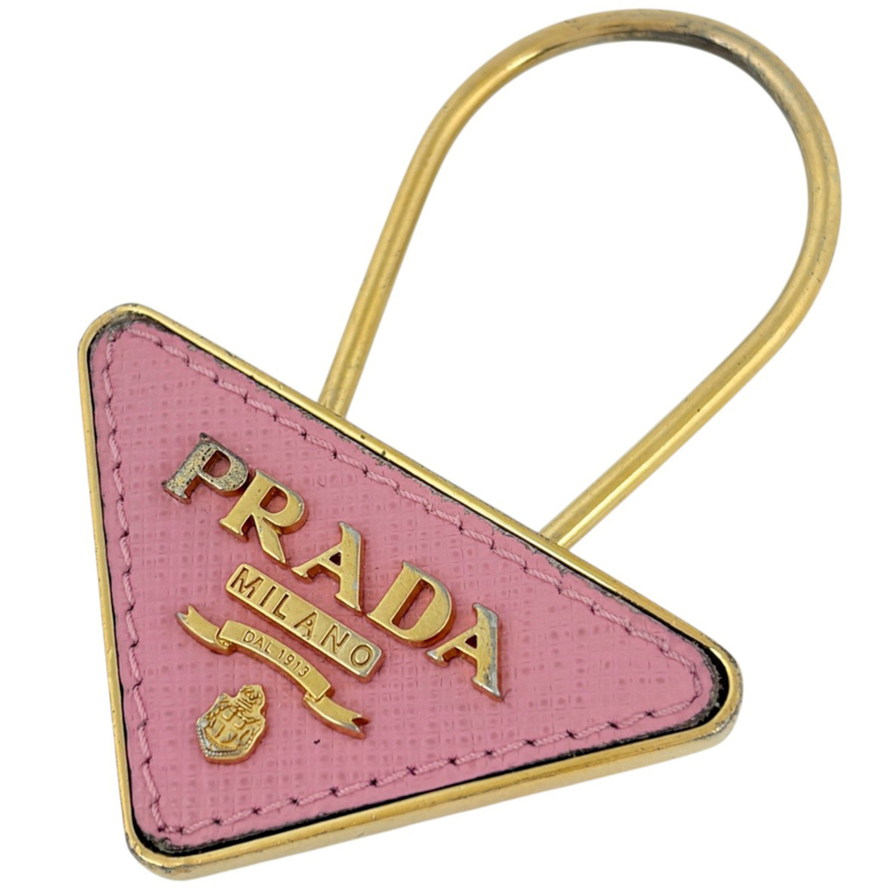 Prada PRADA Keychain Bag Charm GP Saffiano Leather Gold Pink 1PP301 Women's